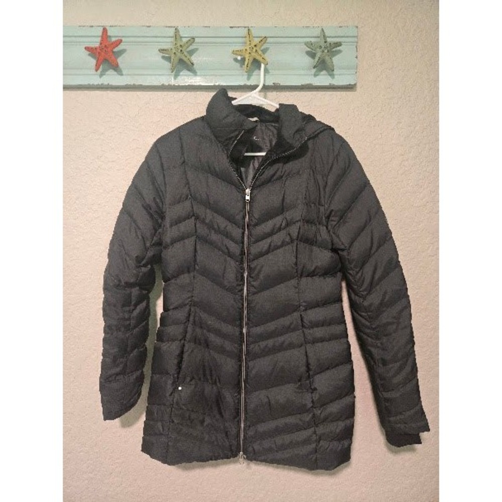 Spyder Women Black Chevron Puffer Jacket Hooded Full Zip Quilted Coat Small
